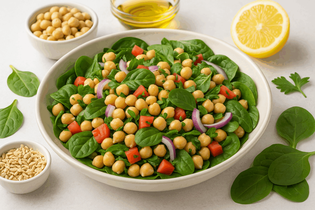 Ensalada de garbanzos y espinaca para diabéticos