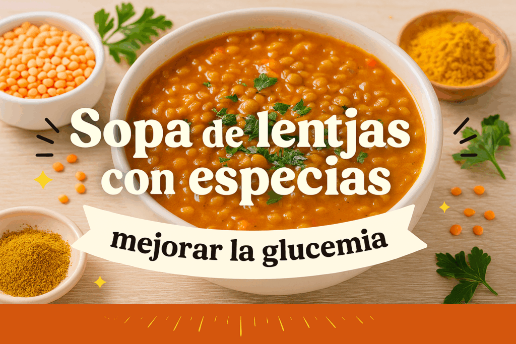 sopa de lentejas, receta saludable, cúrcuma, glucemia, alimentos funcionales, lentejas especiadas, cocina antiinflamatoria