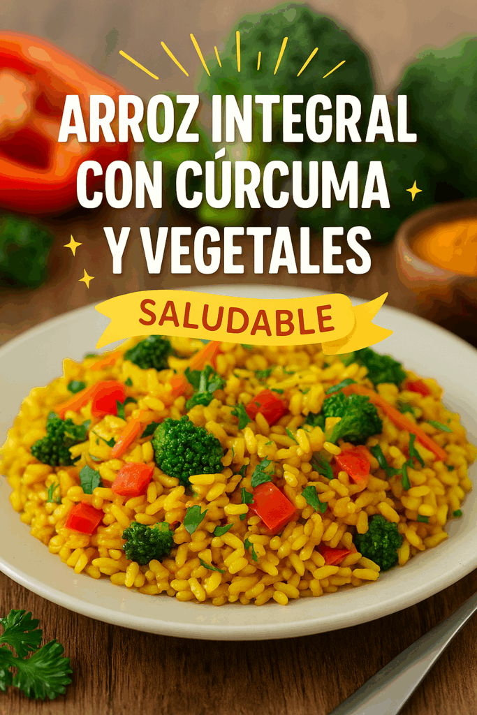 Arroz integral saludable con cúrcuma y verduras