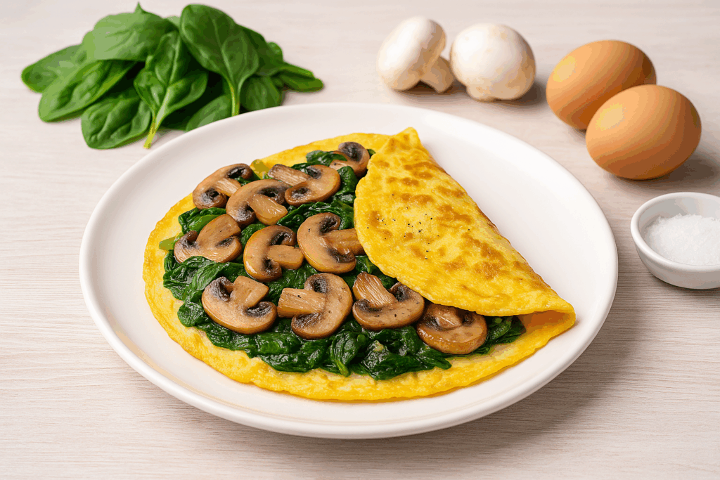 Tortilla baja en carbohidratos con espinacas y champiñones
