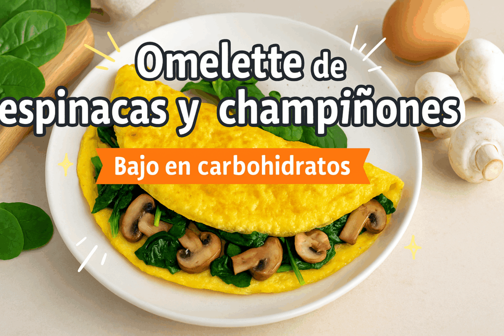 Tortilla baja en carbohidratos con espinacas y champiñones