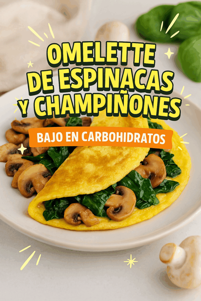 Tortilla baja en carbohidratos con espinacas y champiñones